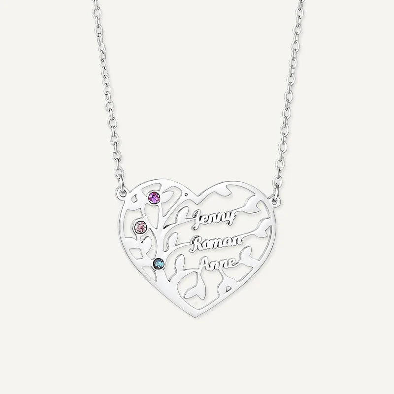 Collier Cœur Arbre de Vie avec Pierres de Naissance