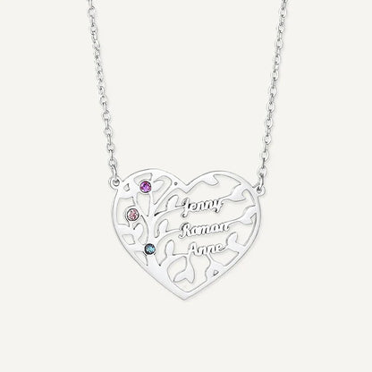 Collier Cœur Arbre de Vie avec Pierres de Naissance