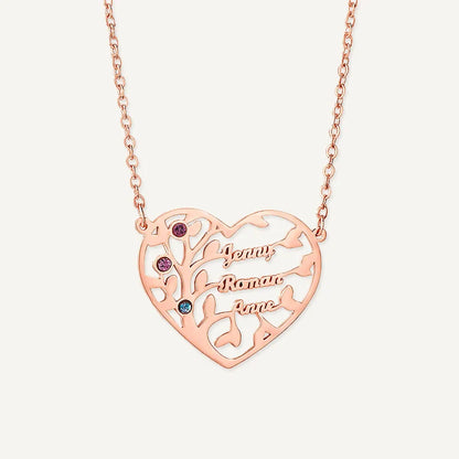 Collier Cœur Arbre de Vie avec Pierres de Naissance
