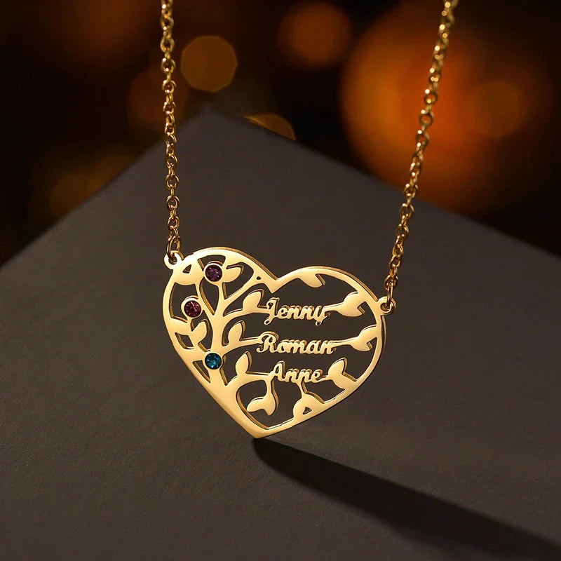 Collier Cœur Arbre de Vie avec Pierres de Naissance