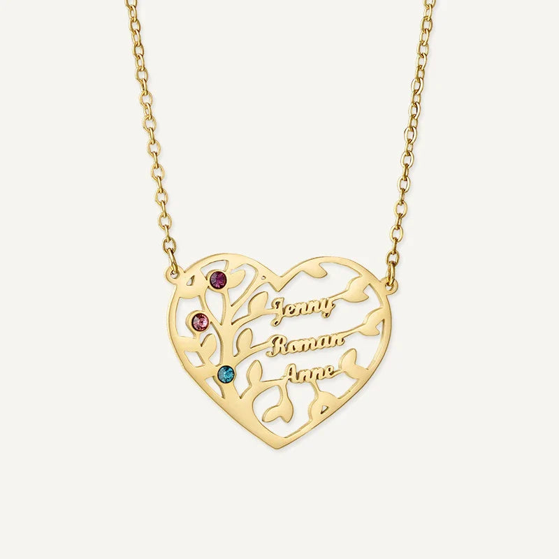Collier Cœur Arbre de Vie avec Pierres de Naissance