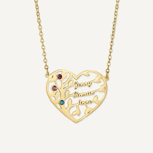 Collier Cœur Arbre de Vie avec Pierres de Naissance