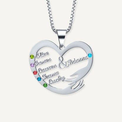 Collier Cœur Câlin Prénoms avec Pierres de Naissance