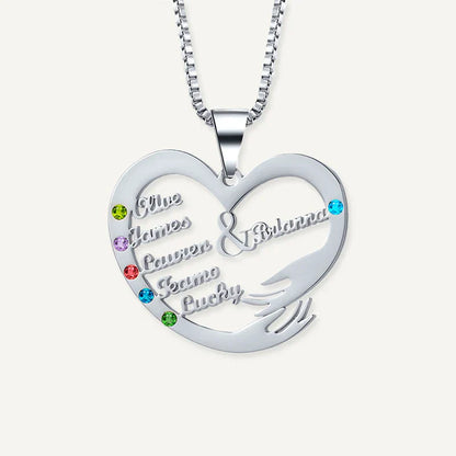 Collier Cœur Câlin Prénoms avec Pierres de Naissance