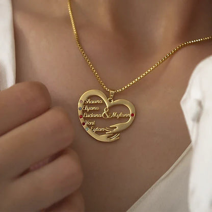 Collier Cœur Câlin Prénoms avec Pierres de Naissance
