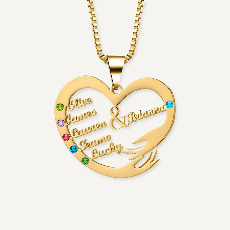Collier Cœur Câlin Prénoms avec Pierres de Naissance