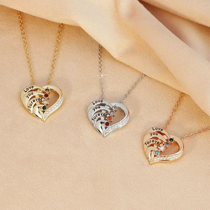 Collier Cœur Prénoms avec Pierres de Naissance