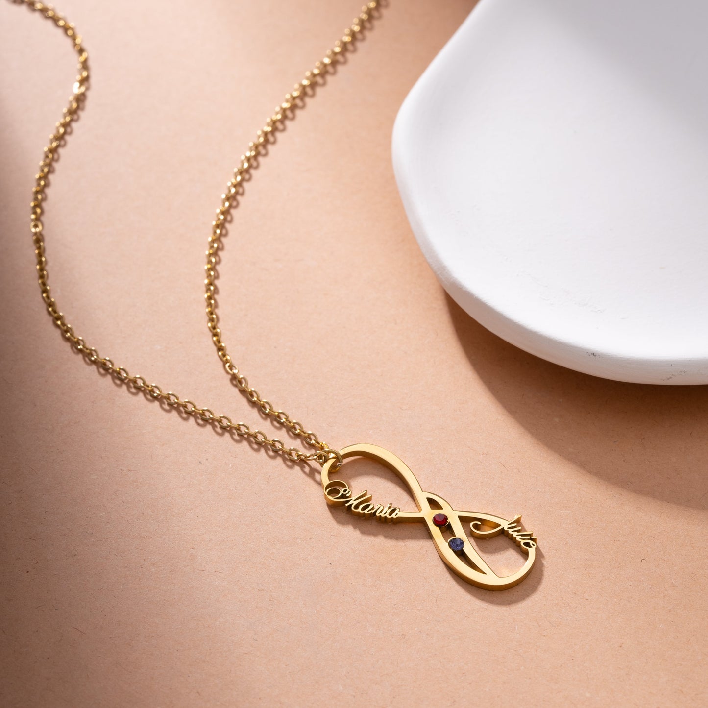 Collier Vertical Infini Deux Prénoms et Pierres