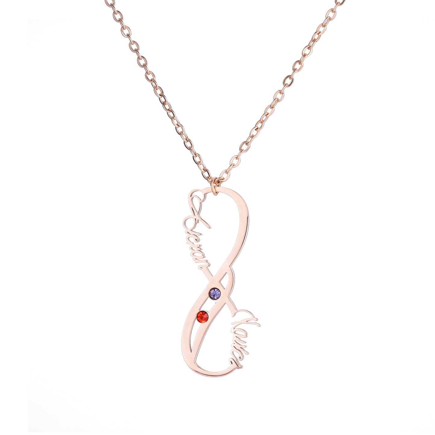 Collier Vertical Infini Deux Prénoms et Pierres