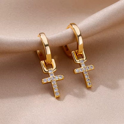 Boucles d'Oreilles Pendantes Croix