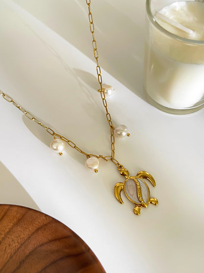 Collier Pendentif Tortue & Perle
