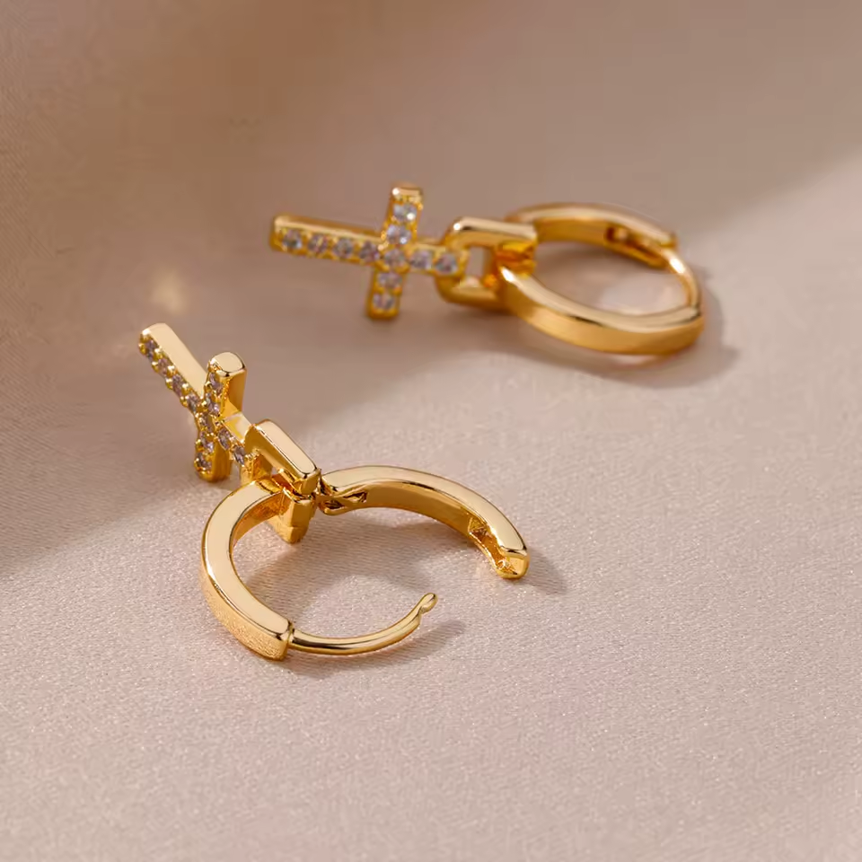 Boucles d'Oreilles Pendantes Croix