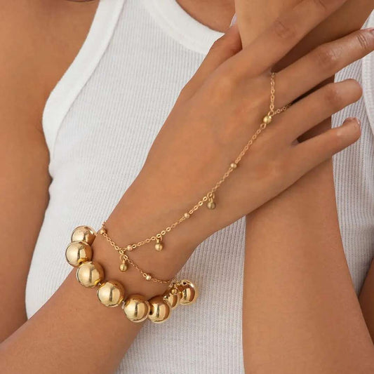 Duo Bracelets Perles & Chaîne Dorée