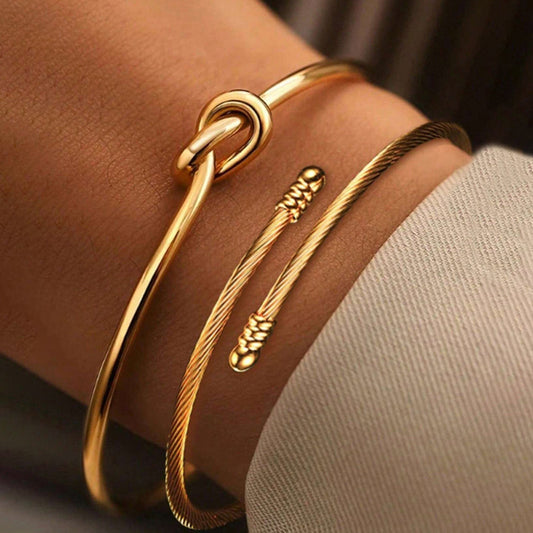 🎁 Duo Bracelets Nœud & Câble Doré (100% off)