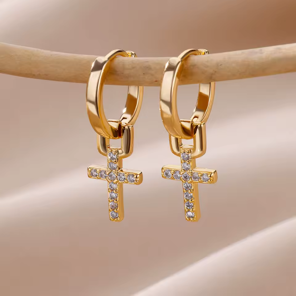 Boucles d'Oreilles Pendantes Croix