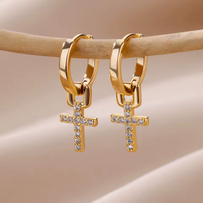 Boucles d'Oreilles Pendantes Croix