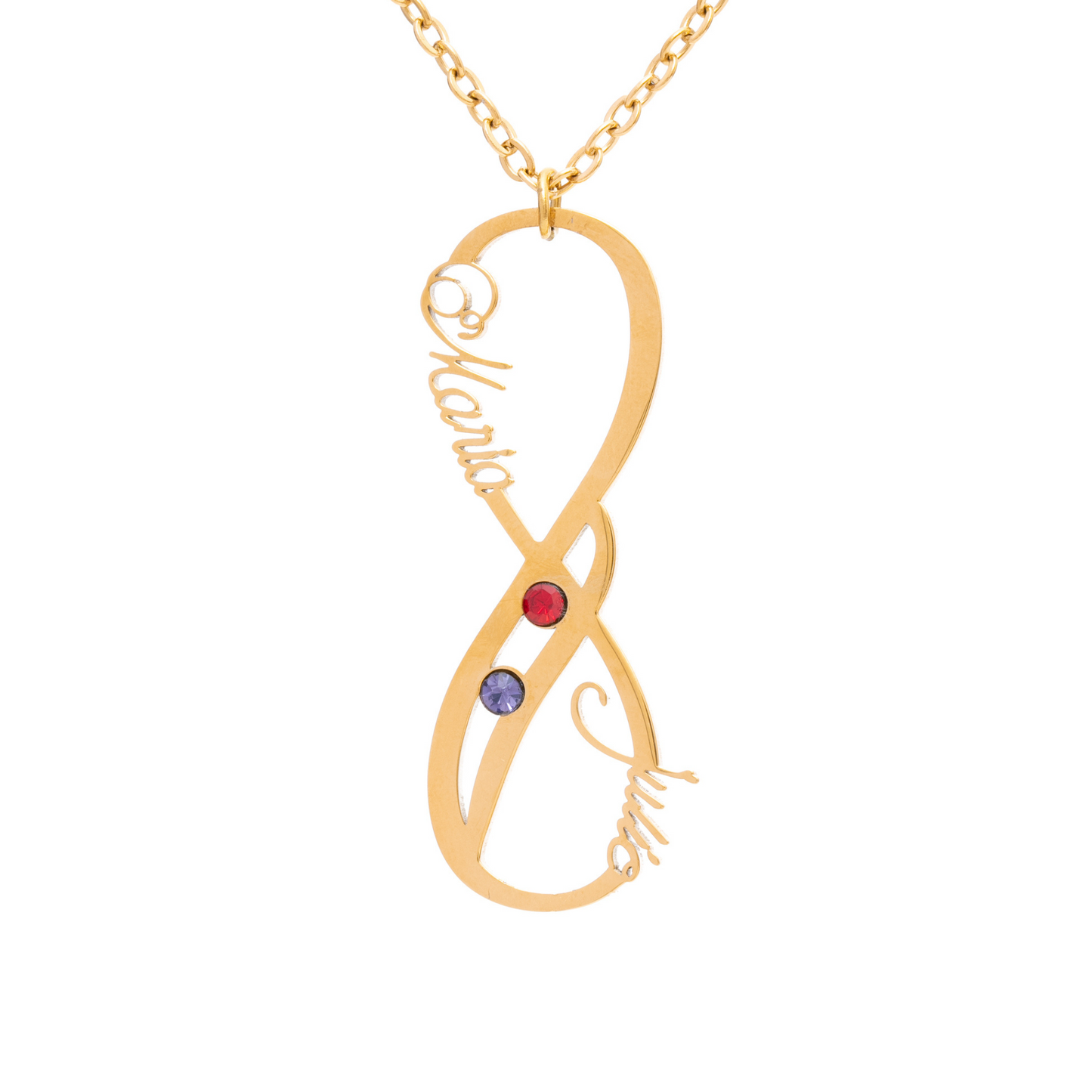 Collier Vertical Infini Deux Prénoms et Pierres