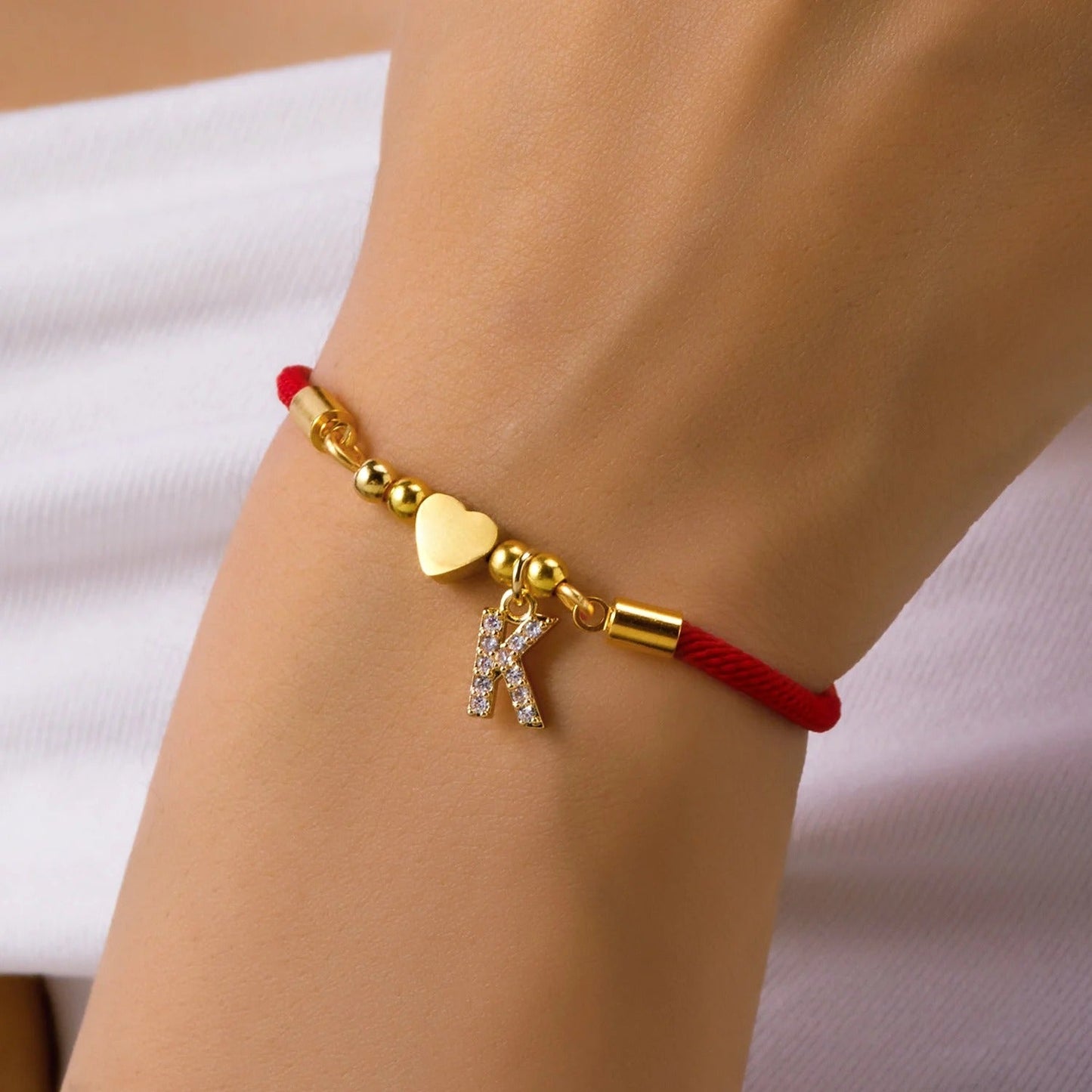 Bracelet Cordon Initiale & Cœur