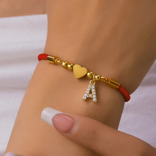 Bracelet Cordon Initiale & Cœur